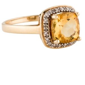 EFFY 14K yellow gold citrine ring with diamond halo